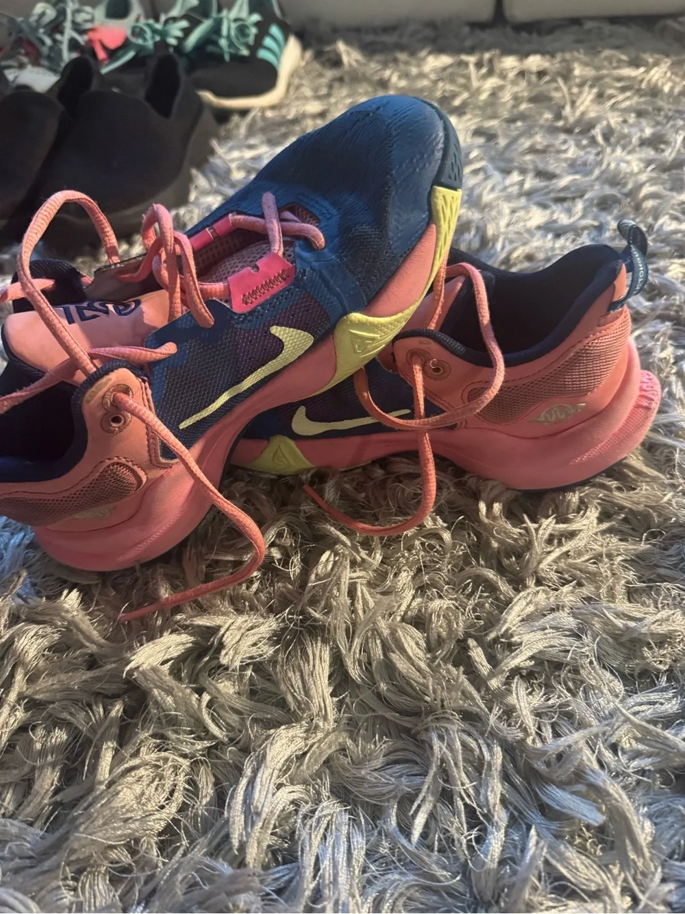 Nike Kids Navy Blue and Pink Sneakers with Yellow Accents